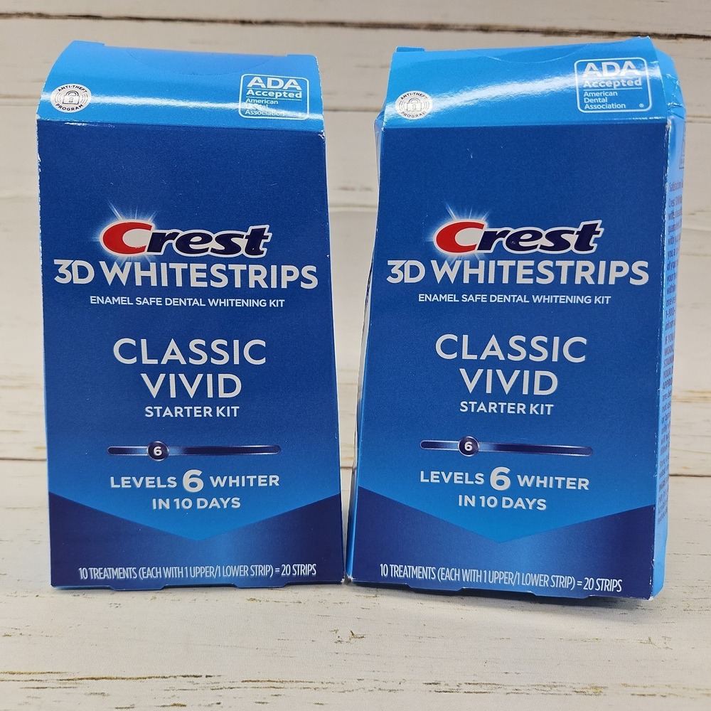 2 Crest 3D Whitestrips Classic Vivid 6 Levels Whiter Starter Kit 20 Strips 1/28+